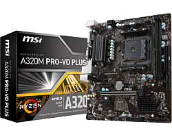MSI MB A320M PRO-VD PLUS, S. AM4, Ryzen, DDR4/3200(OC), PCIe, VGA/DVI-D, S-ATA3, RAID, G-LAN, USB3.1, mATX